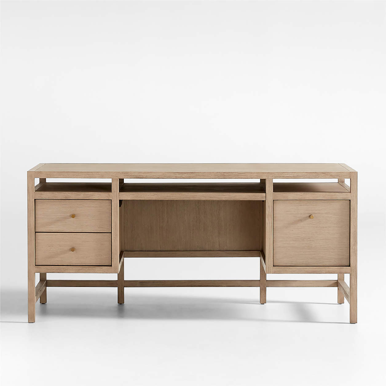 Keane 65" Weathered Natural Wood Desk with Outlets + Reviews | Crate & Barrel | Crate & Barrel