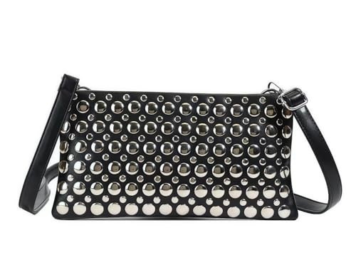 Womens Small Black PU Leather Clutch Bag Metal Studs Magnetic Closure Evening Party Purse Edgy Ha... | Amazon (US)