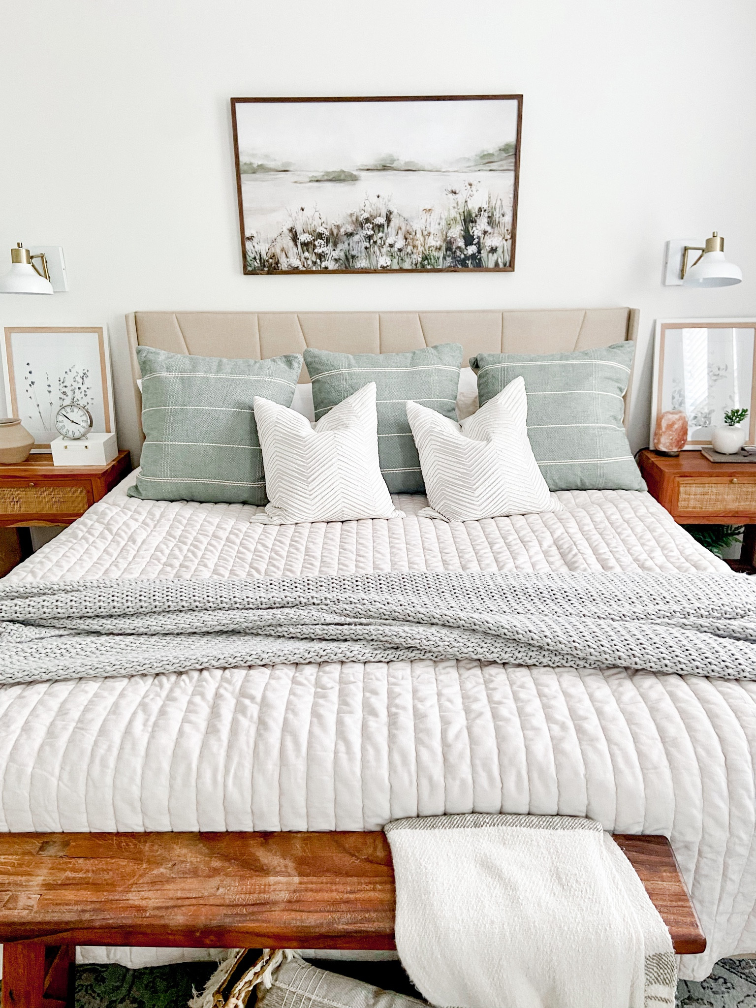 Neutral bedroom, sage throw pillows, king bed, neutral bedding

#LTKunder100 #LTKhome