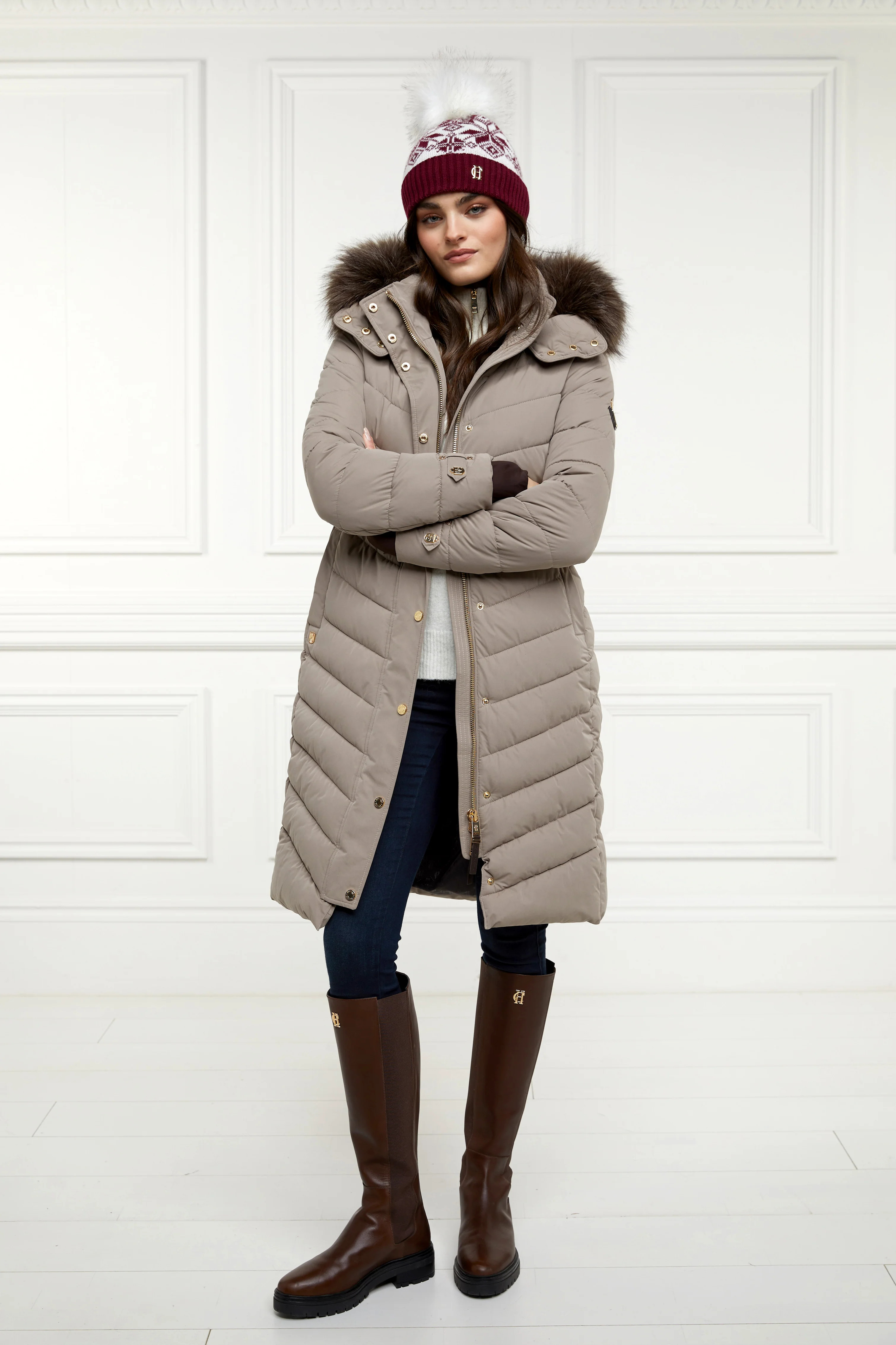 Beatrice Bobble Hat (Merlot Cream) | Holland Cooper