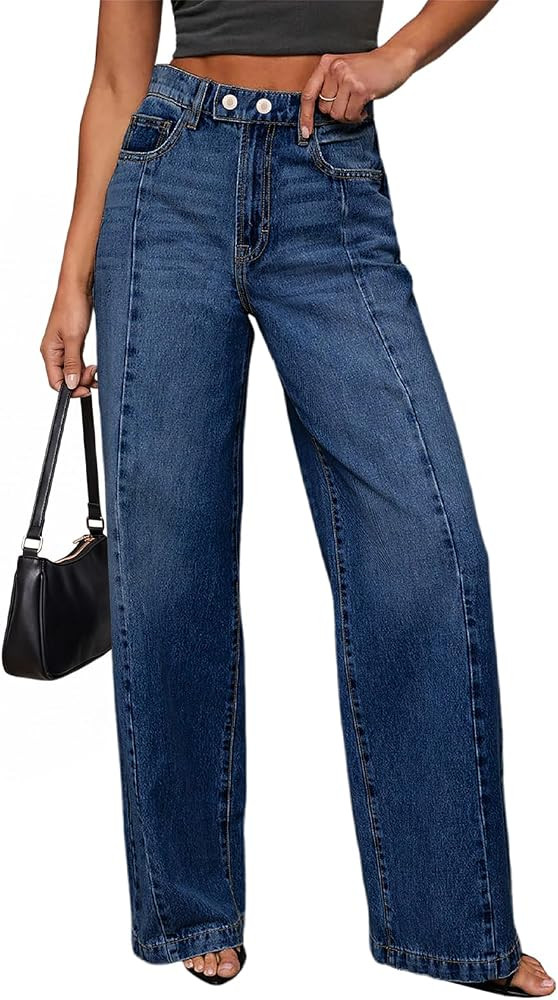 Sidefeel Women's Wide Leg Jeans High Waisted Stretchy Baggy Denim Pants | Amazon (US)