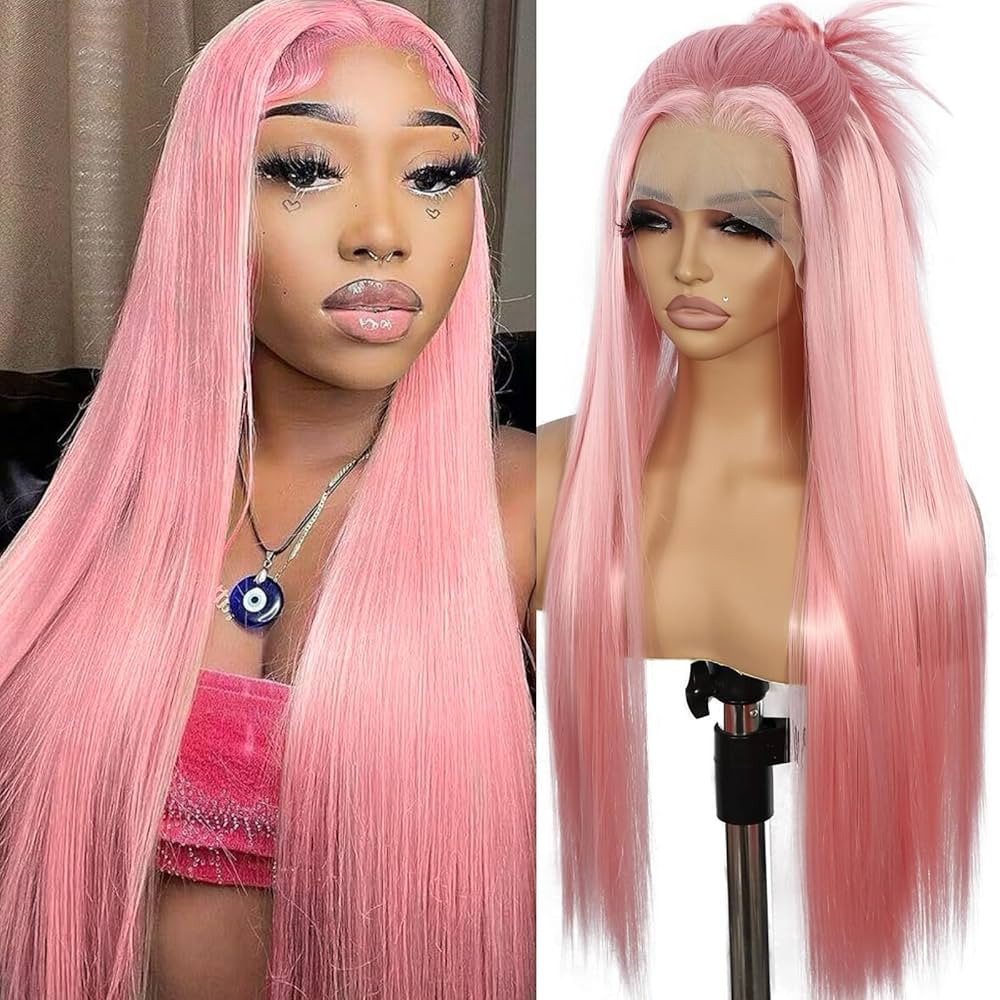SAPPHIREWIGS 13×6 Pink Lace Front Wigs Long Straight Glueless Synthetic Lace Front Wigs Pre Pluc... | Amazon (US)