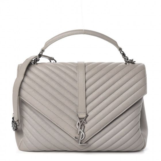 SAINT LAURENT

Sheepskin Matelasse Chevron Monogram Large College Satchel Light Grey | Fashionphile