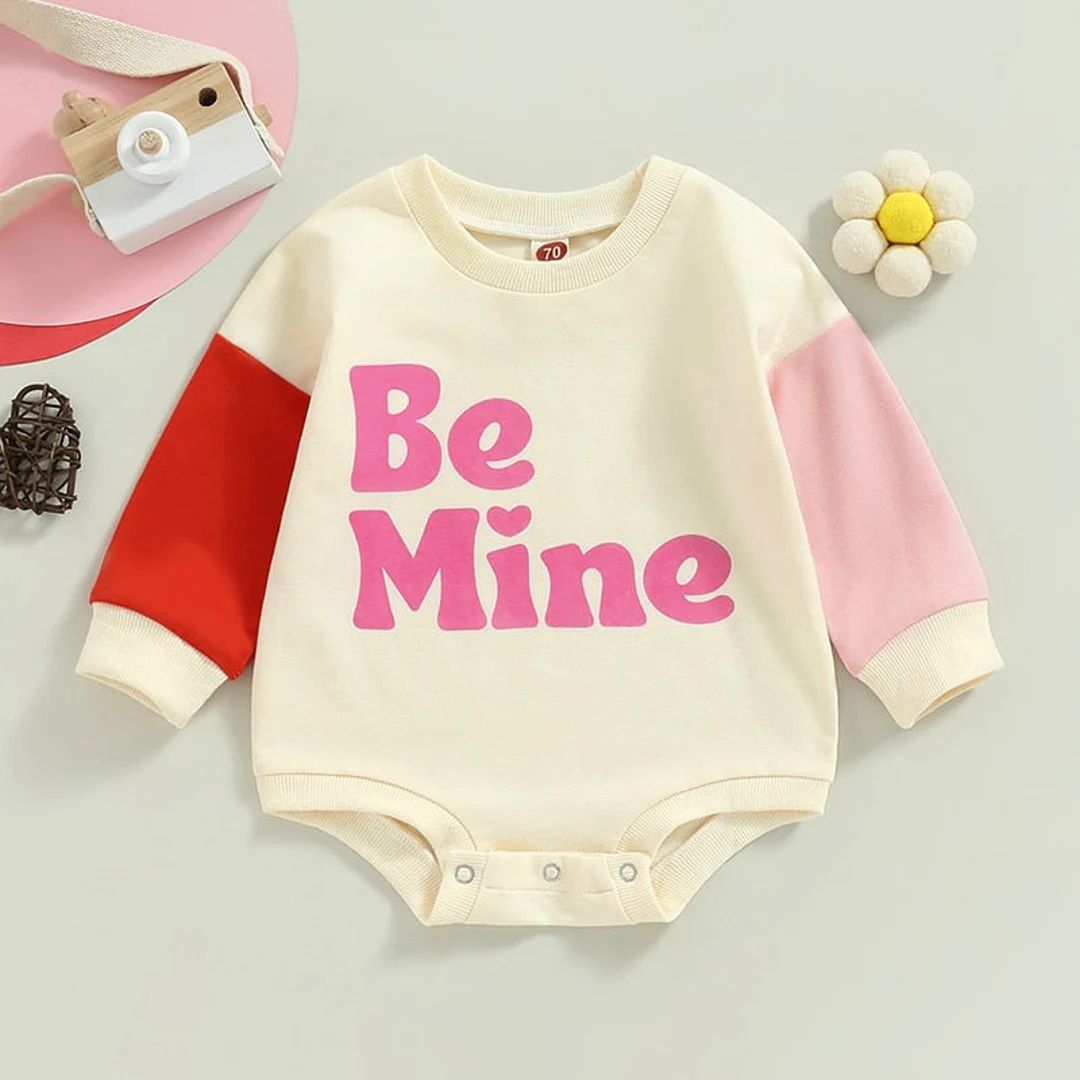 Girls Infant Be Mine Valentines Day Bubble Romper Pink Color Block Style Bubble Sweater | Etsy (US)