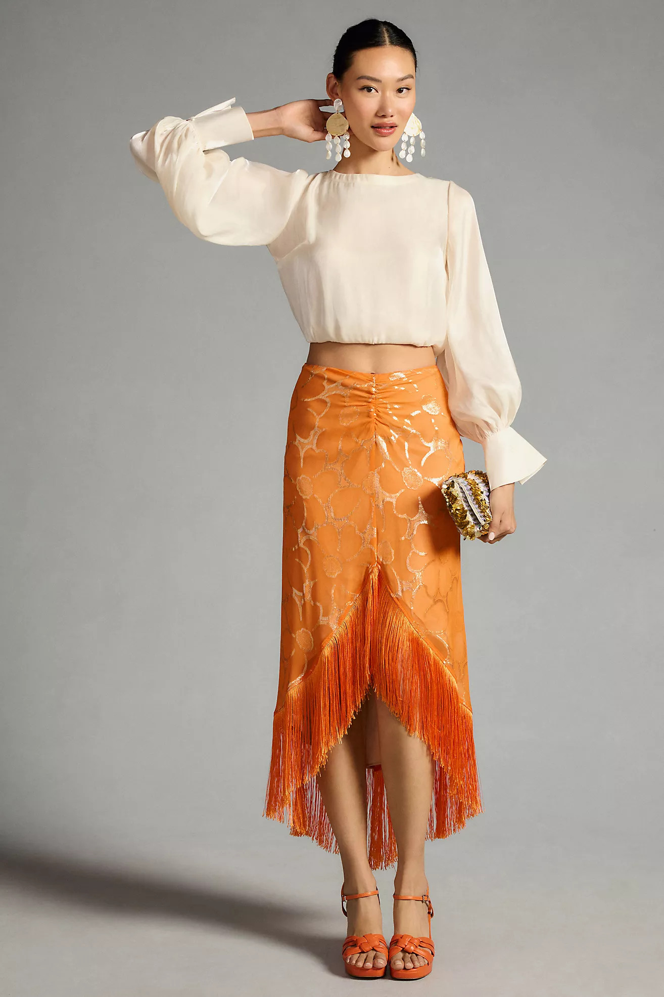 Delfi Collective Nina Sequin Fringe Silk Skirt | Anthropologie (US)