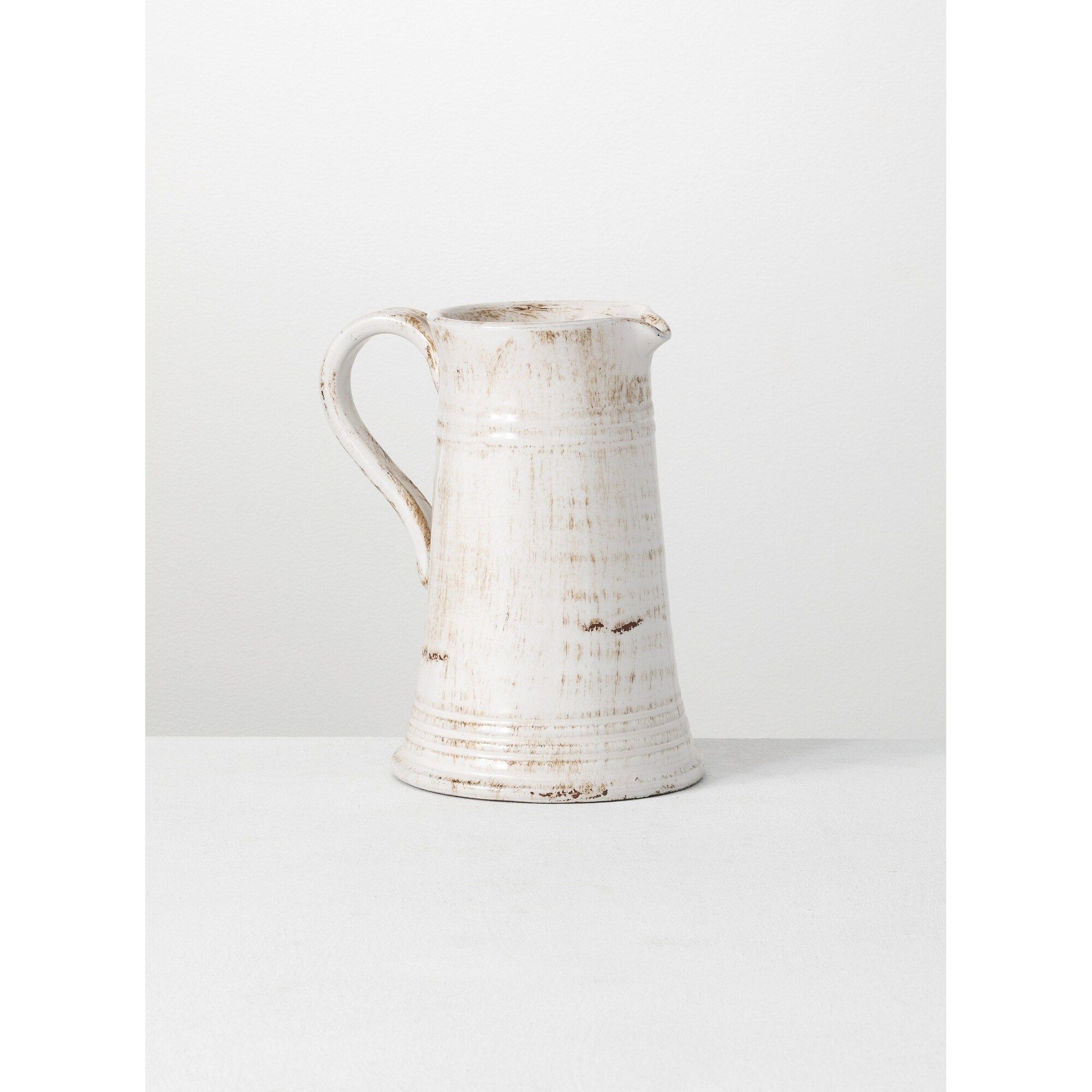 Sullivans Distressed White Ceramic Pitcher Vase, 8 x 10 Inches | Bed Bath & Beyond