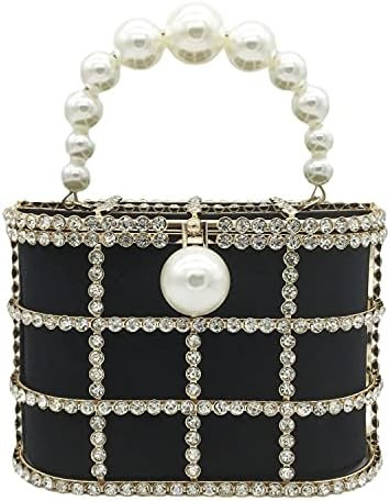 Synthetic Pearl Top-Handle Women Metal Bucket Bag Crystal Evening Purses and Clutches Formal Wedd... | Amazon (US)