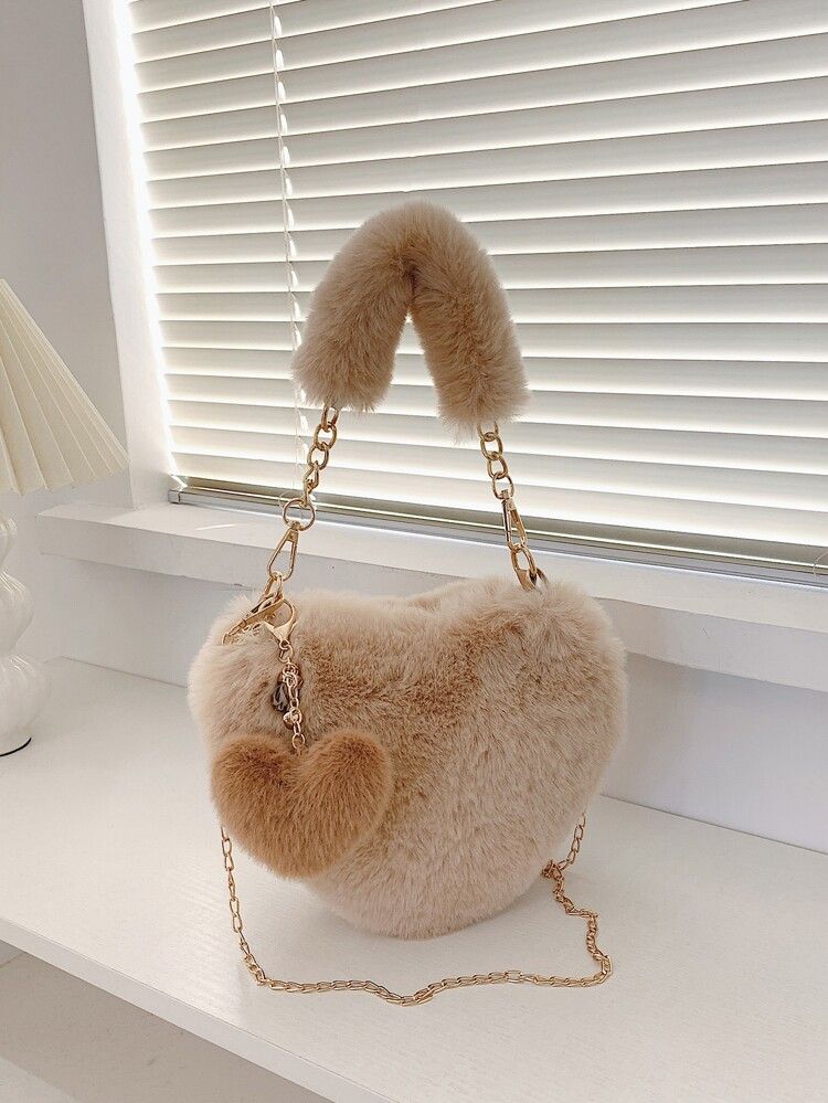Minimalist Fluffy Novelty Bag With Heart Bag Charm | SHEIN