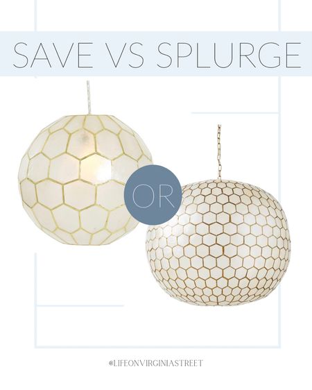 Save vs. Splurge: Light Fixtures

If you've been following me for awhile you know how much I ove all things Serena and Lily as well as finding designer looks for less! Both of these honeycomb globe lights are stunning!

Serena and Lily, Amazon home, honeycomb globe light, coastal home, designer look for less

#LTKfamily #LTKstyletip #LTKhome