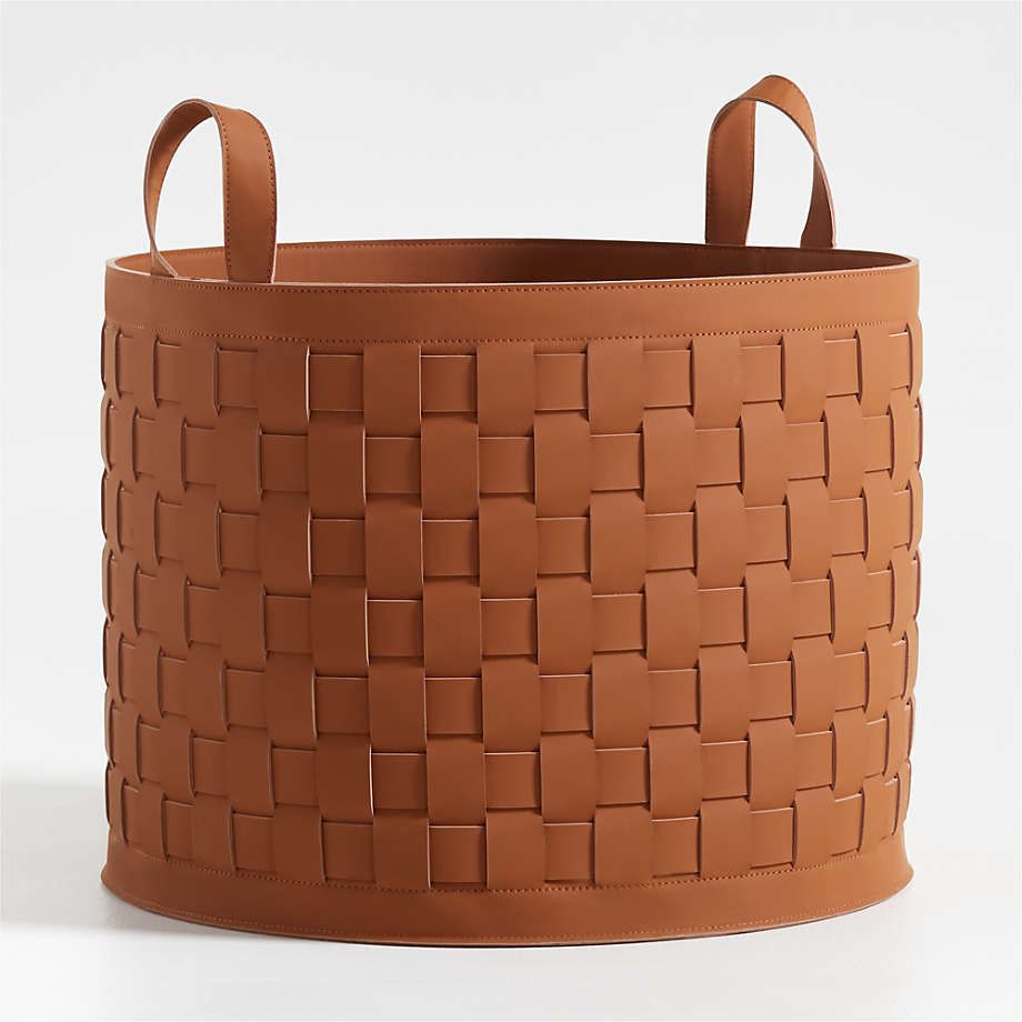 Taka Large Woven Vegan Leather Basket + Reviews | Crate & Barrel | Crate & Barrel