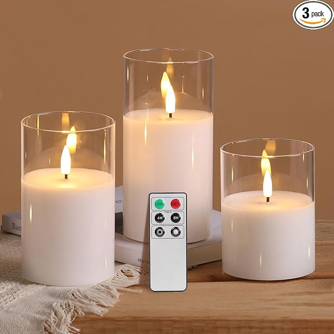 Eywamage Flameless Candles Pillar Candles Set of 3 | Amazon (US)
