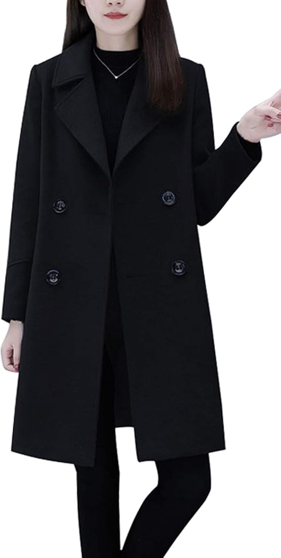 chouyatou Women's Basic Essential Double Breasted Mid-Long Wool Blend Pea Coat | Amazon (CA)