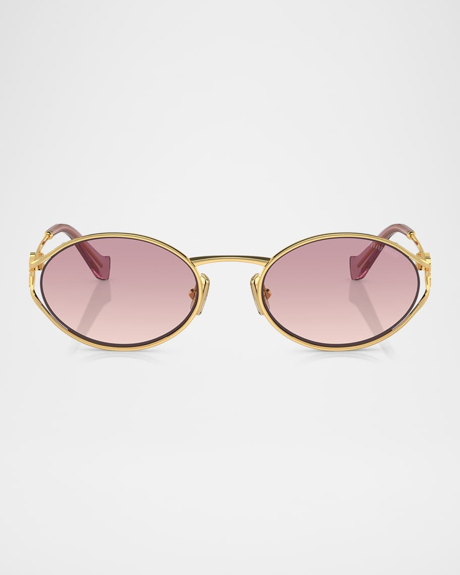 Miu Miu Cut-Out Metal & Plastic Oval Sunglasses | Neiman Marcus