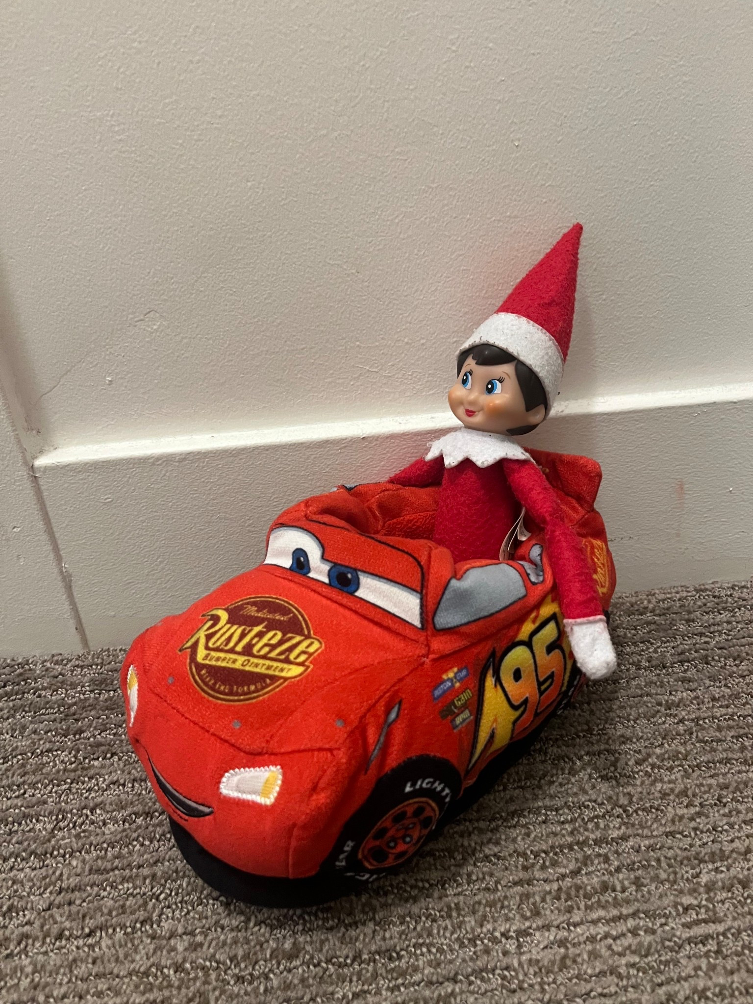 Our elf on the shelf was in a lightning McQueen slipper acting like she was driving a car around ☺️

#LTKmomlife #LTKKids #LTKHoliday