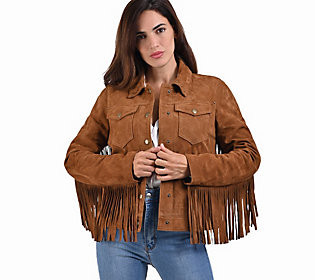 Frye Trucker Jacket with Fringe | QVC