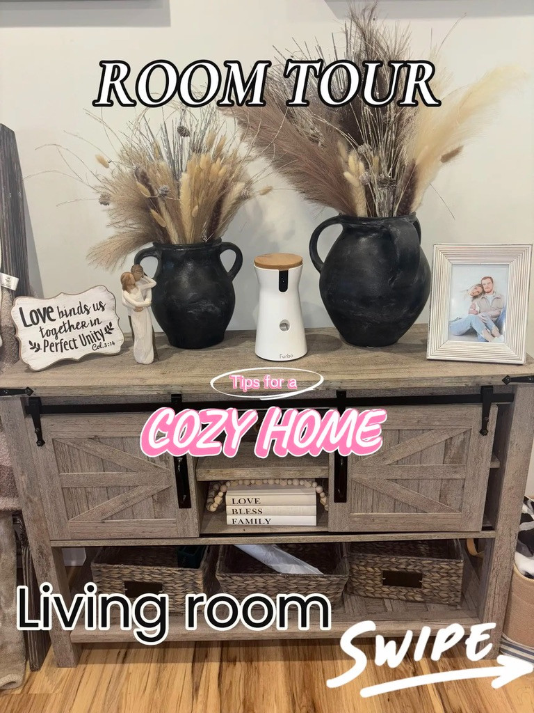HOME DECOR✨ Living room, entry way furniture, vases, my fav pompas grass from amazon, decorative books, furbo camera , baskets #amazonhome 

#LTKHome #LTKFamily #LTKFindsUnder100