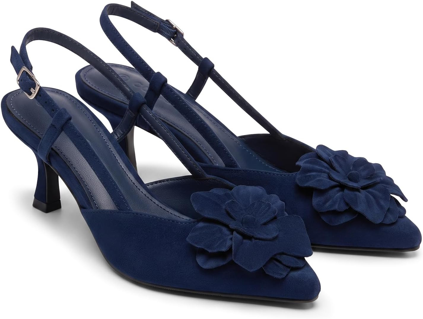 Coutgo Women's Flower Slingback Kitten Heels Closed Pointed Toe Slingback Pumps Low Heel Dress Shoes for Women | Amazon (US)