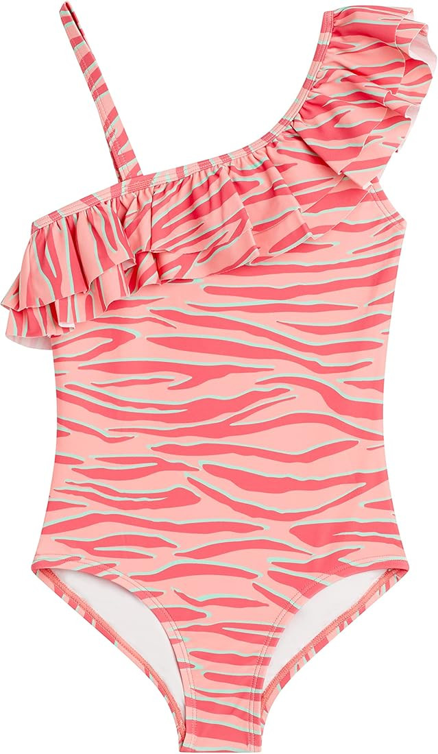 Kanu Surf Girls' Morgan Floral Ruffle 1-Shoulder 1-Piece Swimsuit | Amazon (US)
