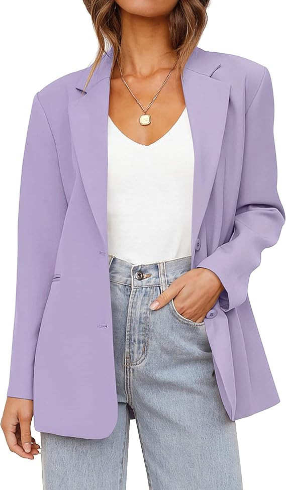 MEROKEETY Women's 2024 Fall Casual Blazers Long Sleeve Lapel Open Front Button Work Blazer Jacket... | Amazon (US)