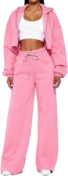 SOLY HUX Women's Zip Up Crop Hoodies Sweatpants Fall Two Piece Sweatsuits | Amazon (US)