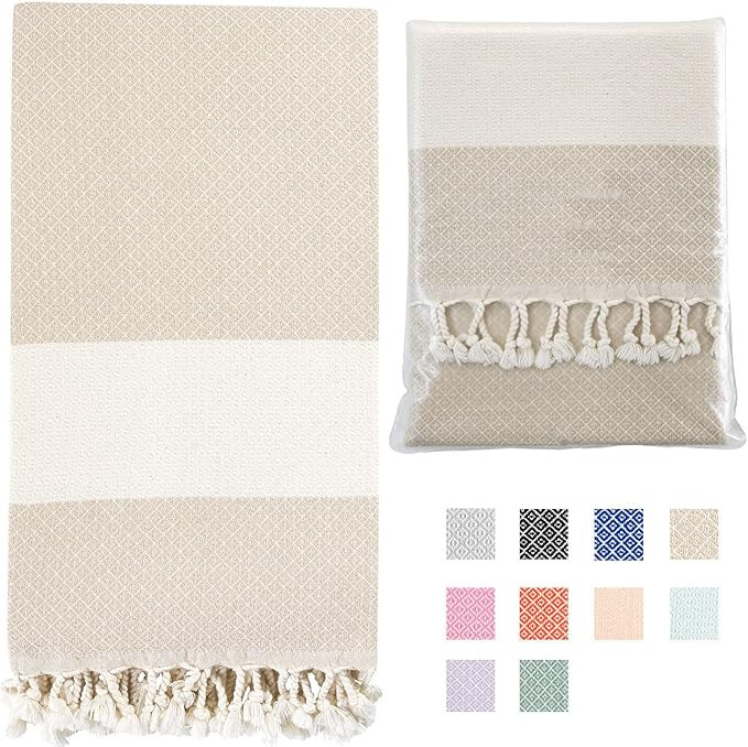 Turkish Towel 100% Cotton Peshtemal Bath Towel Travel Camping Bath Sauna Beach Gym Pool Blanket G... | Amazon (US)