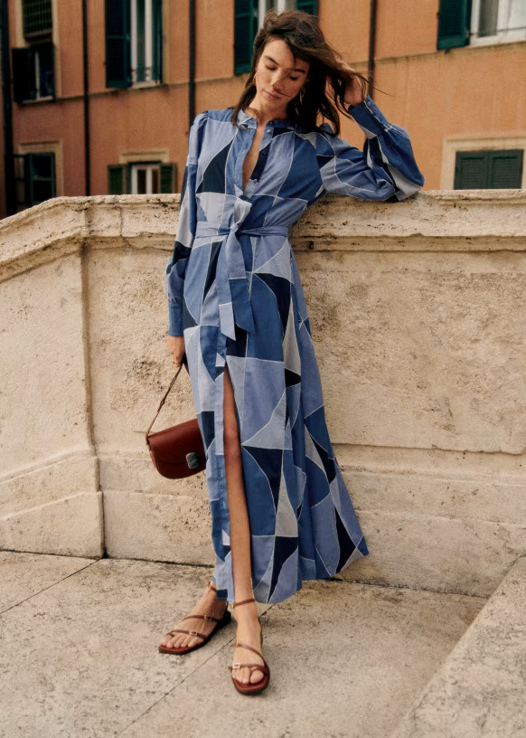 Selma Dress - Blue Patchwork  - Cotton - Sézane | Sezane Paris