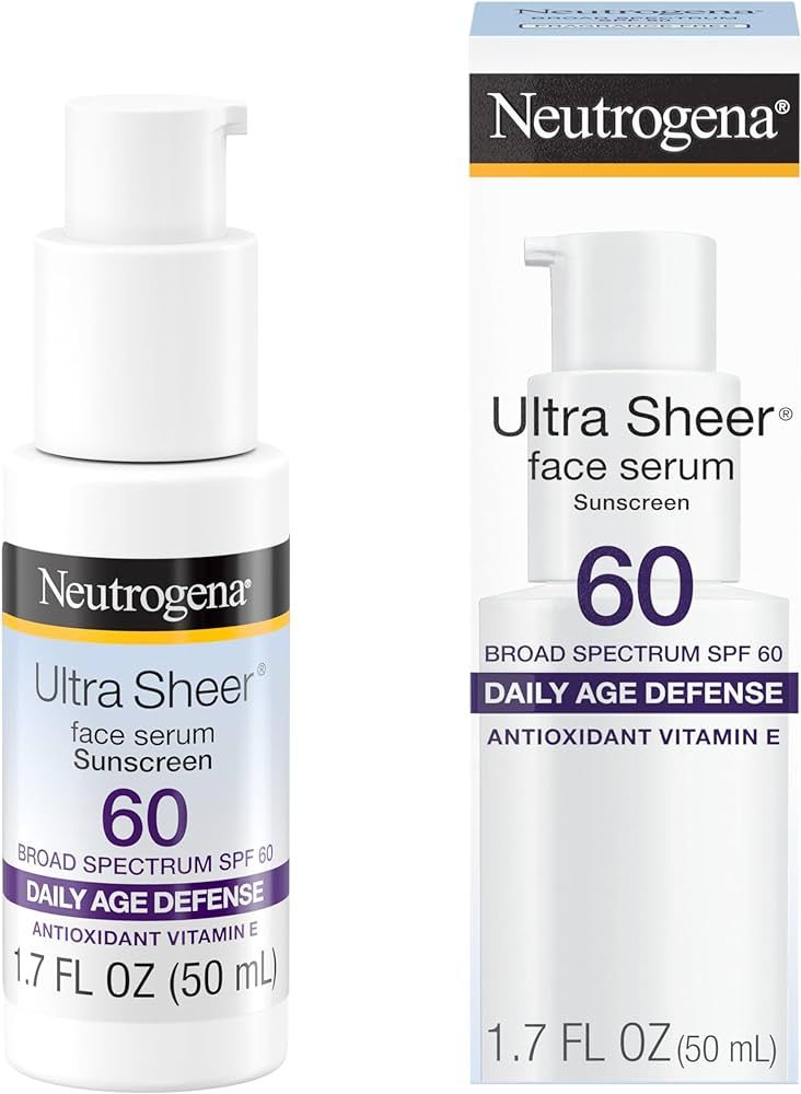 Neutrogena Ultra Sheer Moisturizing Face Serum with Vitamin E & SPF 60, All Day Facial Sunscreen ... | Amazon (US)