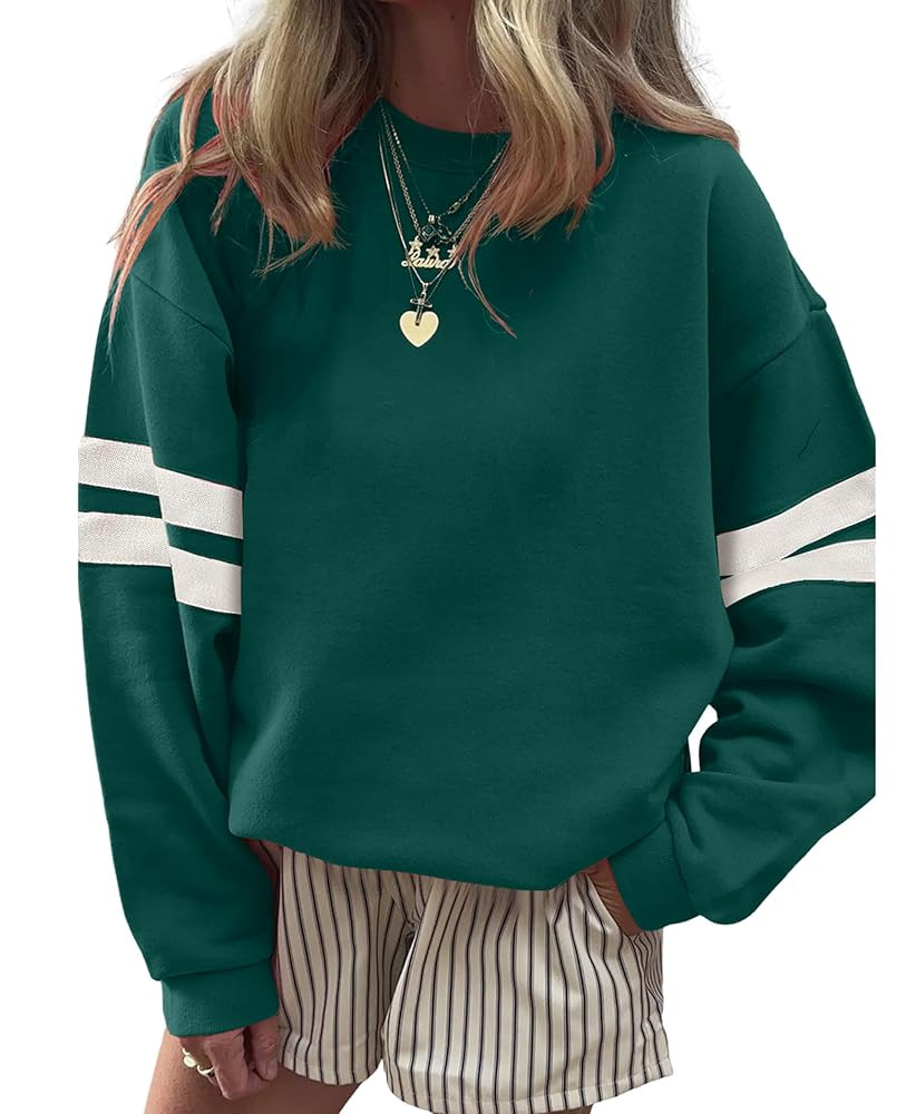 SELINK Womens Varsity Striped Oversized Sweatshirt Crewneck Long Sleeve Casual Fashion Pullover T... | Amazon (US)
