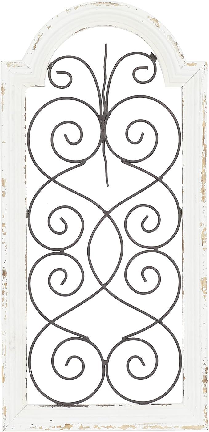 Deco 79 Small, Vintage Style Distressed White Wood & Metal Wall Decor Panel, Decorative Gate Wall... | Amazon (US)