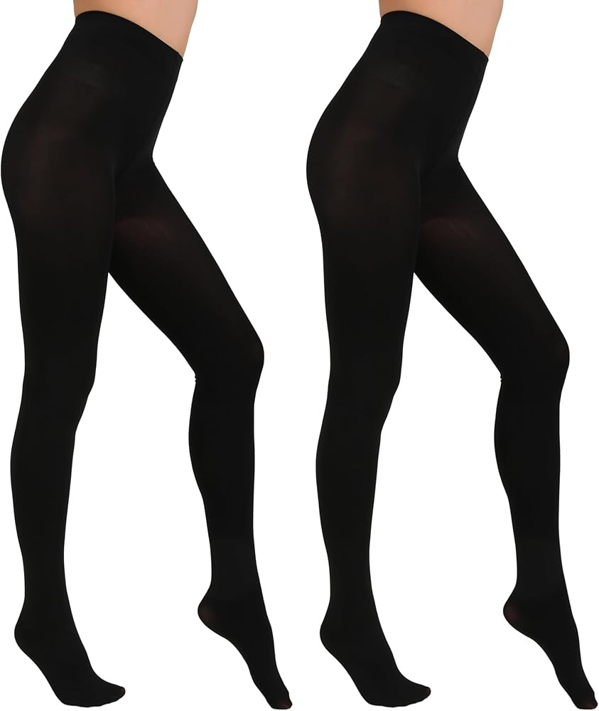 2 Pairs Women's Solid Color Tights 80D, Soft Opaque Microfiber Tights | Amazon (US)