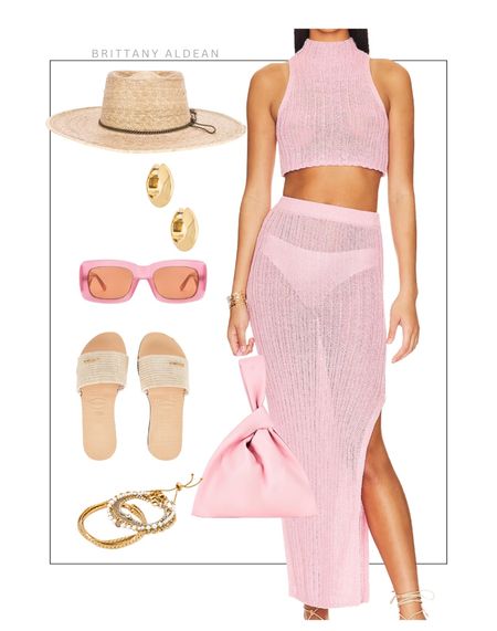 Spring break is here! Pink beach outfit 🤍🫶🏼 

beach l vacation l resort outfit l resort look l swim l cover up l two piece set l gold jewelry l sandals