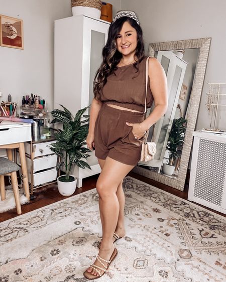 I love this two piece set so much that I have it in two colors! Black and brown! Wearing a large. I also love wearing the linen shorts separately. These pearl studded sandals have been my favorites of the season! 

Paired with dainty gold jewelry! 

Curvy outfit, midsize, Amazon set, linen set

#LTKcurves #LTKFind #LTKtravel