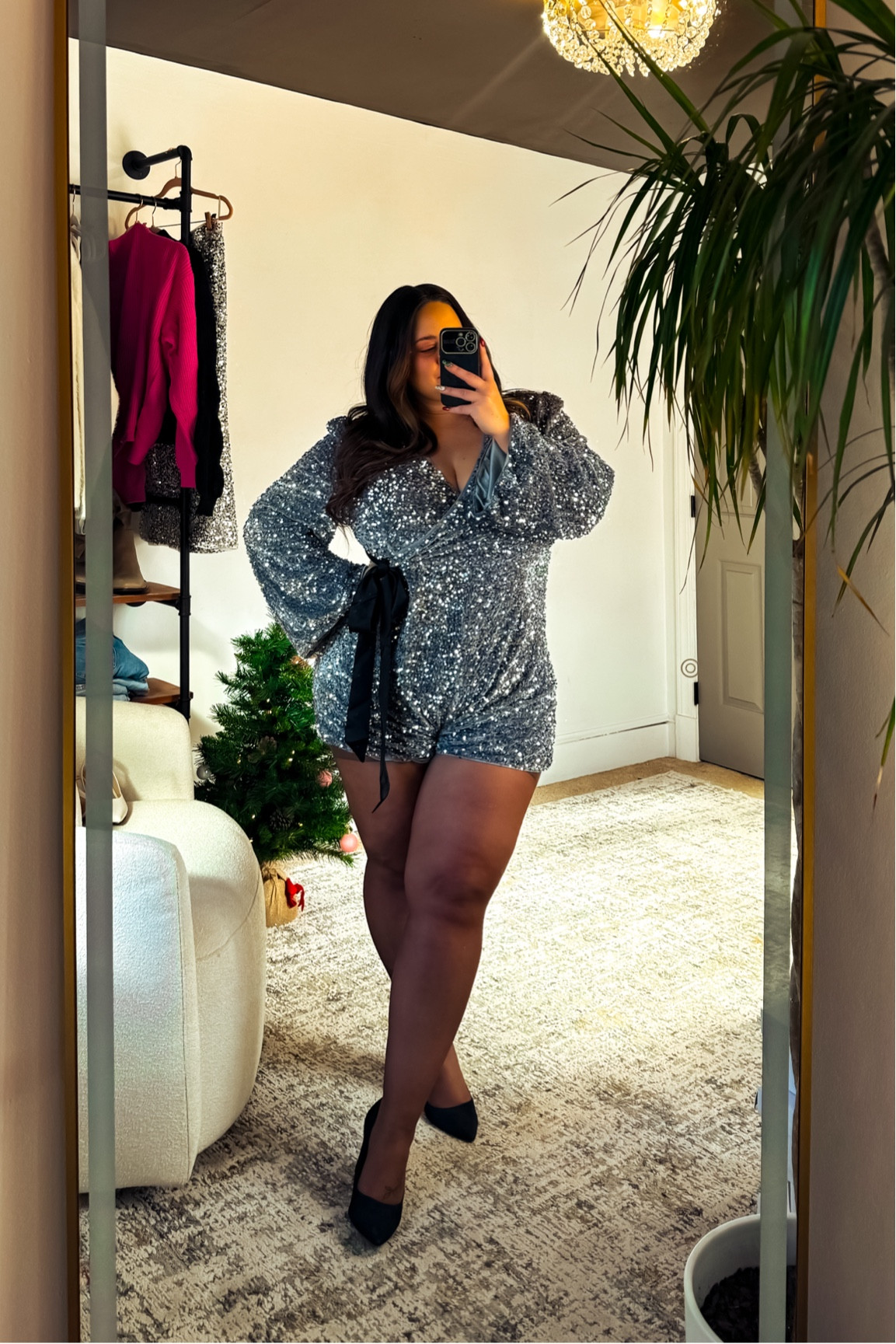 Christmas party / New Year’s Eve party outfit! 

Velvet sequin romper / size XXL 
 
Stretchy, fully lined, soft 

No zipper so don’t recommend if you have troubles with your shoulders 

Wearing regular tights in size XXL, but also linked my fav fleece lined for colder weather! 🫶 



#LTKMidsize #LTKStyleTip #LTKHoliday