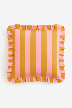 Ruffle-trimmed Cushion Cover - Dark gray/striped - Home All | H&M US | H&M (US + CA)