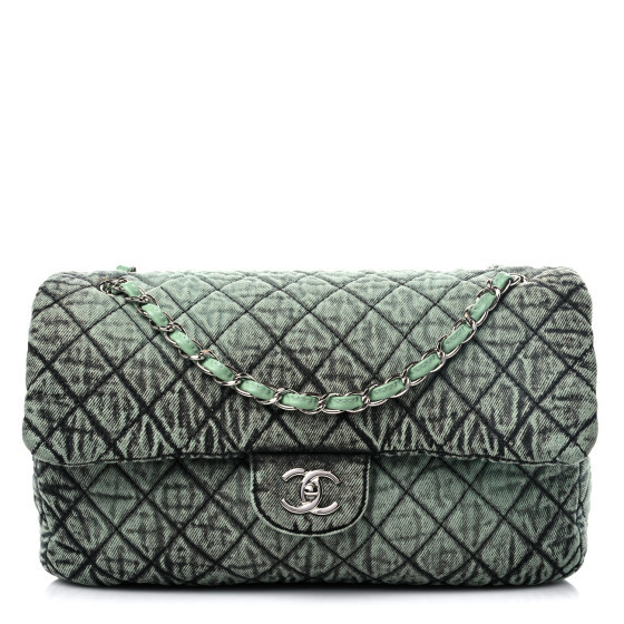 Denim Quilted Denimpression Flap Green Black | FASHIONPHILE (US)