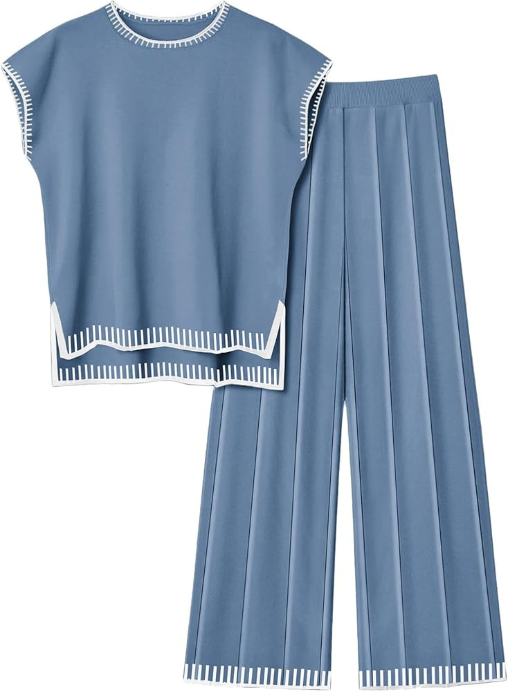 Ekouaer Womens Matching Sets Knit Sweater Sets 2 Pieces Outfits Pullover Tops Wide Legs Pants Lou... | Amazon (US)