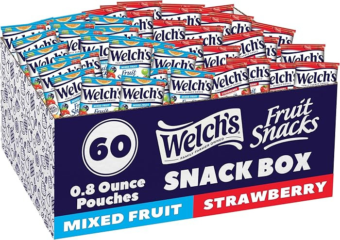 Welch's Fruit Snacks, Mixed Fruit & Strawberry Snack Box, Stocking Stuffers,Gluten Free, 0.8oz Sn... | Amazon (US)