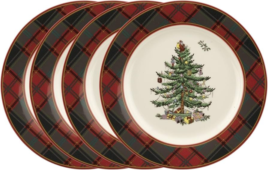 Spode Christmas Tree Tartan 7.75" Salad Plate, Set of 4 - Festive Table Setting for Parties & Gat... | Amazon (US)