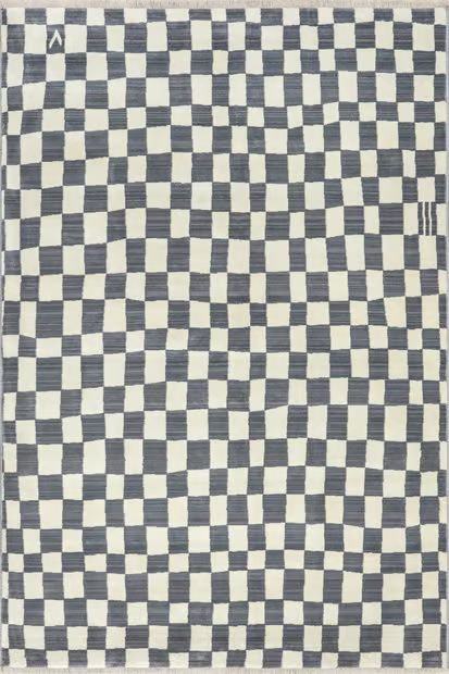 Grey Rasali Checkered Box Area Rug | Rugs USA