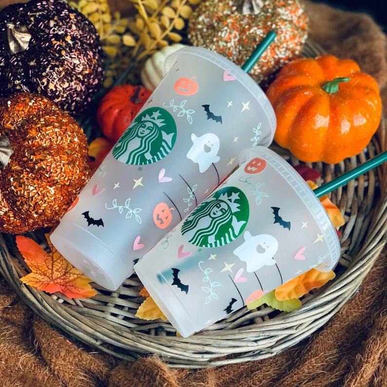 Halloween Starbucks cold cup, Boho Starbucks cup, Ghost reusable Starbucks cup, Personalized cup,... | Etsy (US)