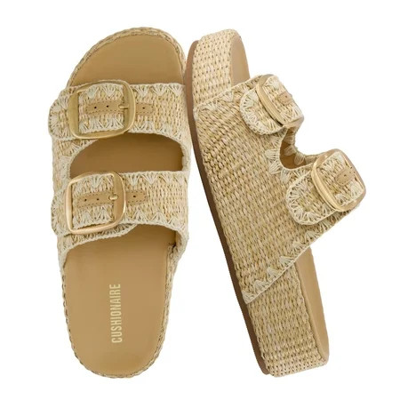 Cushionaire Panama Women's Raffia Platform Sandals | Casual Slip-On Lightweight Summer Slide Sandals for Women with Natural Raffia Detailing | Beach Essential Footwear | Walmart (US)