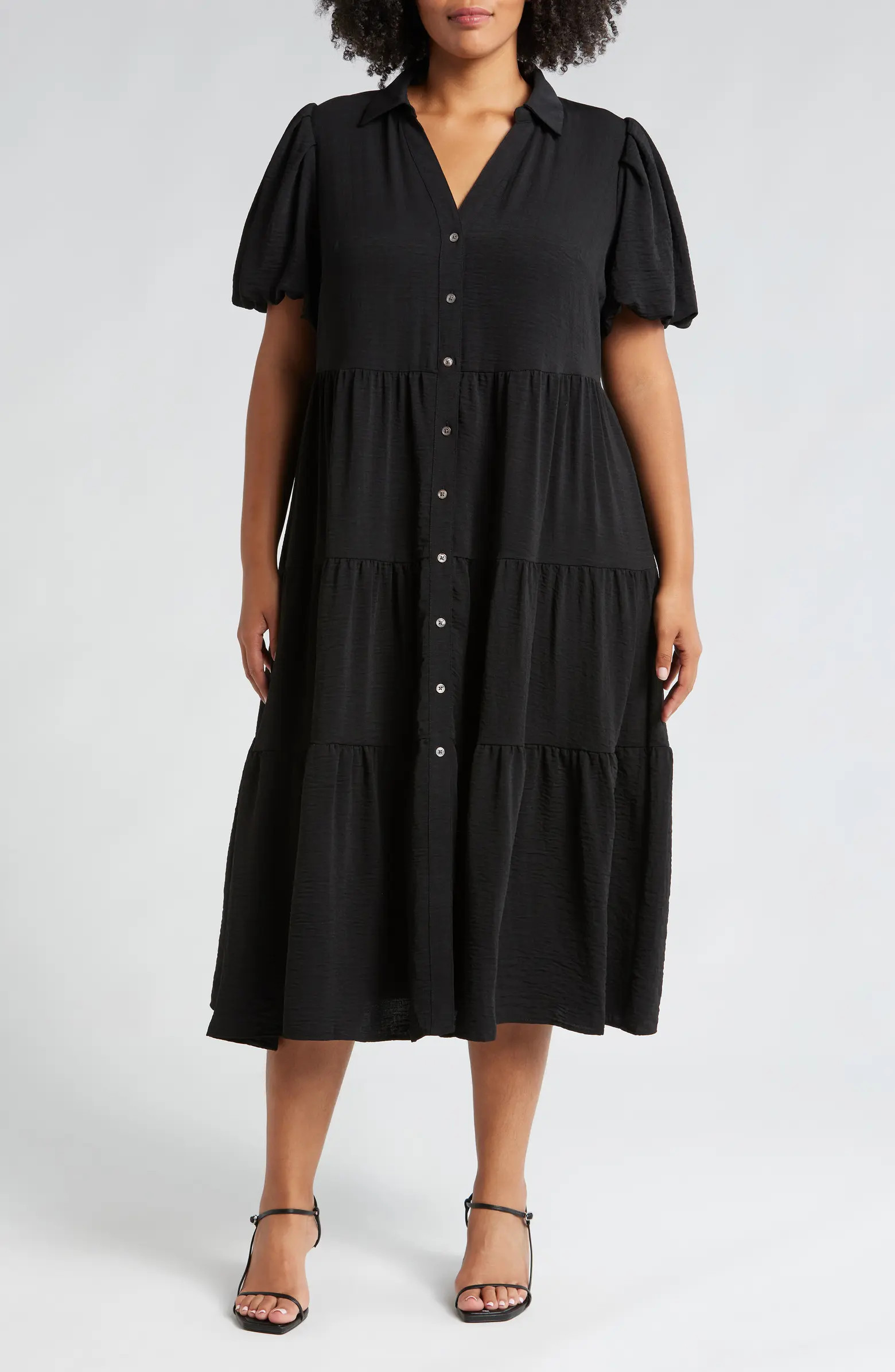 Puff Sleeve Tiered Maxi Shirtdress | Nordstrom