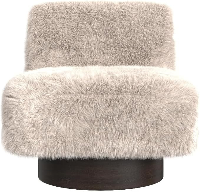 Bassett Mirror Company Amaya Beige Fabric Swivel Accent Chair with Wood Base | Amazon (US)