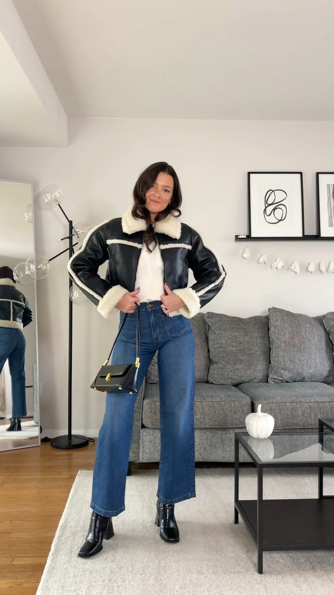 Wearing a size S in the sweater and coat, size 25 in the jeans! I’m 5’7"

#LTKSeasonal #LTKVideo #LTKHoliday