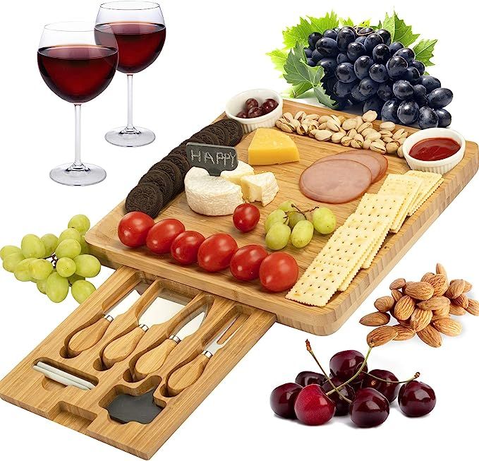 CTFT Cheese Board and Knife Set Bamboo Charcuterie Platter & Serving Tray for Cheese,Wine, Cracke... | Amazon (US)