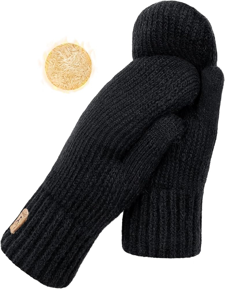 Winter Mittens for Women Warm Fleece Cozy Knit Thick Thermal Wool Snow Gloves & Mittens for Cold ... | Amazon (US)