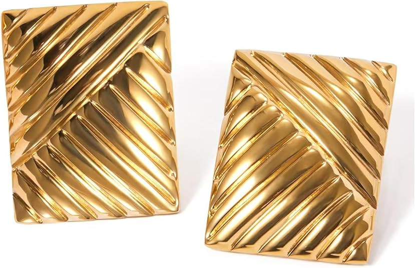Chunky Gold Vintage Square Statement Earrings House Of Hunter | Amazon (US)