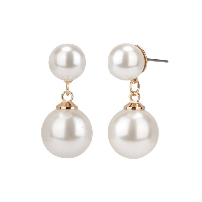 Time And Tru Women's Gold Faux Pearl Drop Earring - Walmart.com | Walmart (US)