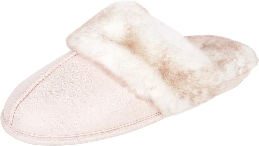 Jessica Simpson Women's Comfy Faux Fur House Slipper Scuff Memory Foam Slip on Anti-Skid Sole | Amazon (US)