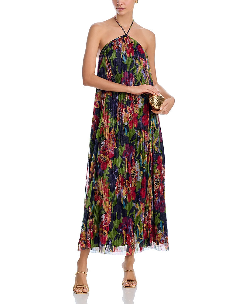 The White Lotus x Aqua Metallic Knit Pleat Floral Halter Midi Dress - Exclusive | Bloomingdale's (US)